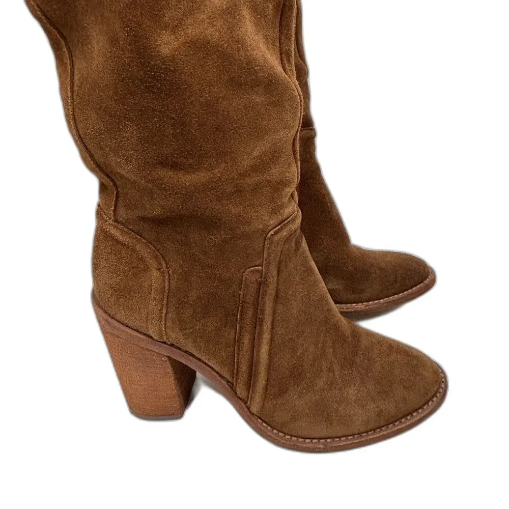 Vince Camuto Over The Knee Boots Women Size 8.5 Brown Suede Block Heel Boho